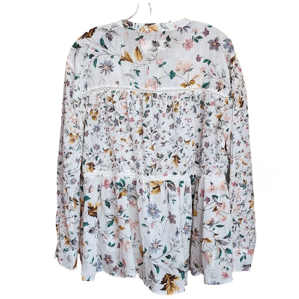 ANTHROPOLOGIE Ginevra Lace Babydoll Blouse M White Floral Long Sleeve - Picture 5 of 7